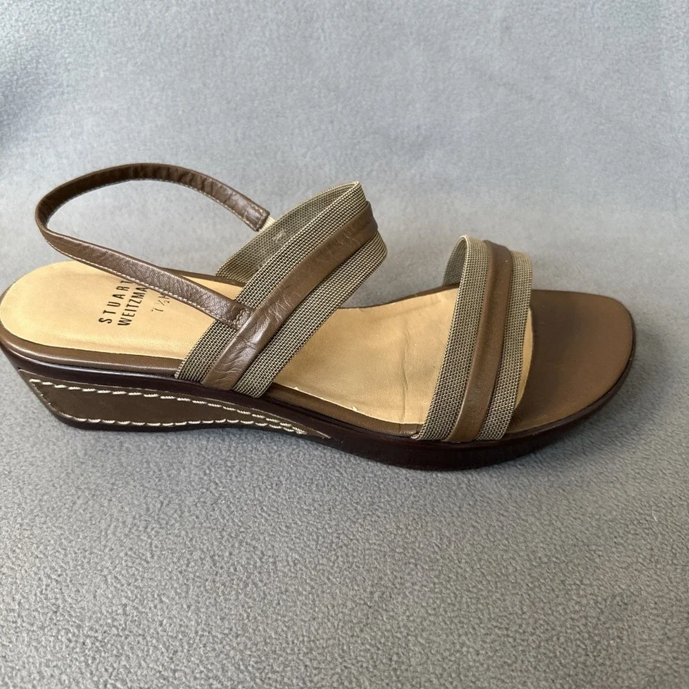Stuart Weitzman Wedge Sandals‎ Womens 7.5 Brown Slingback 2